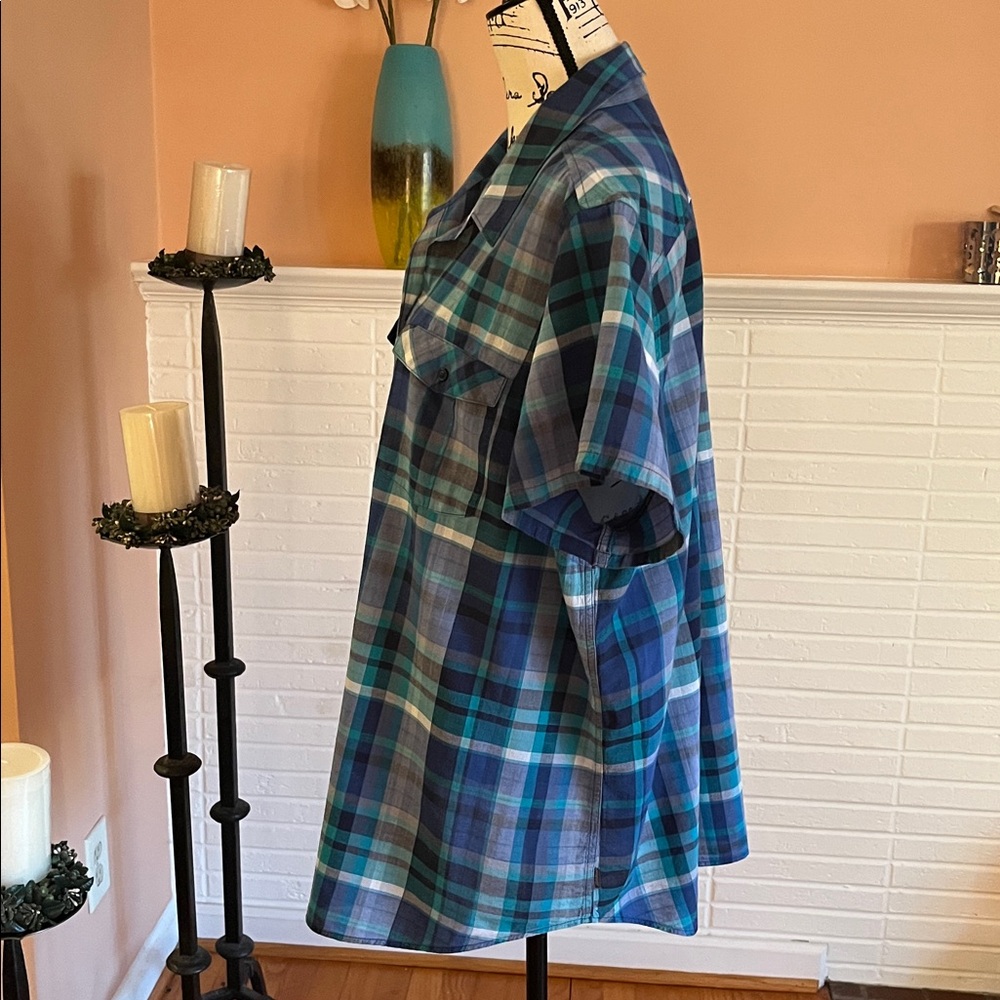 Eddie Bauer Navy & Teal Plaid Shirt - Picture 5 of 8